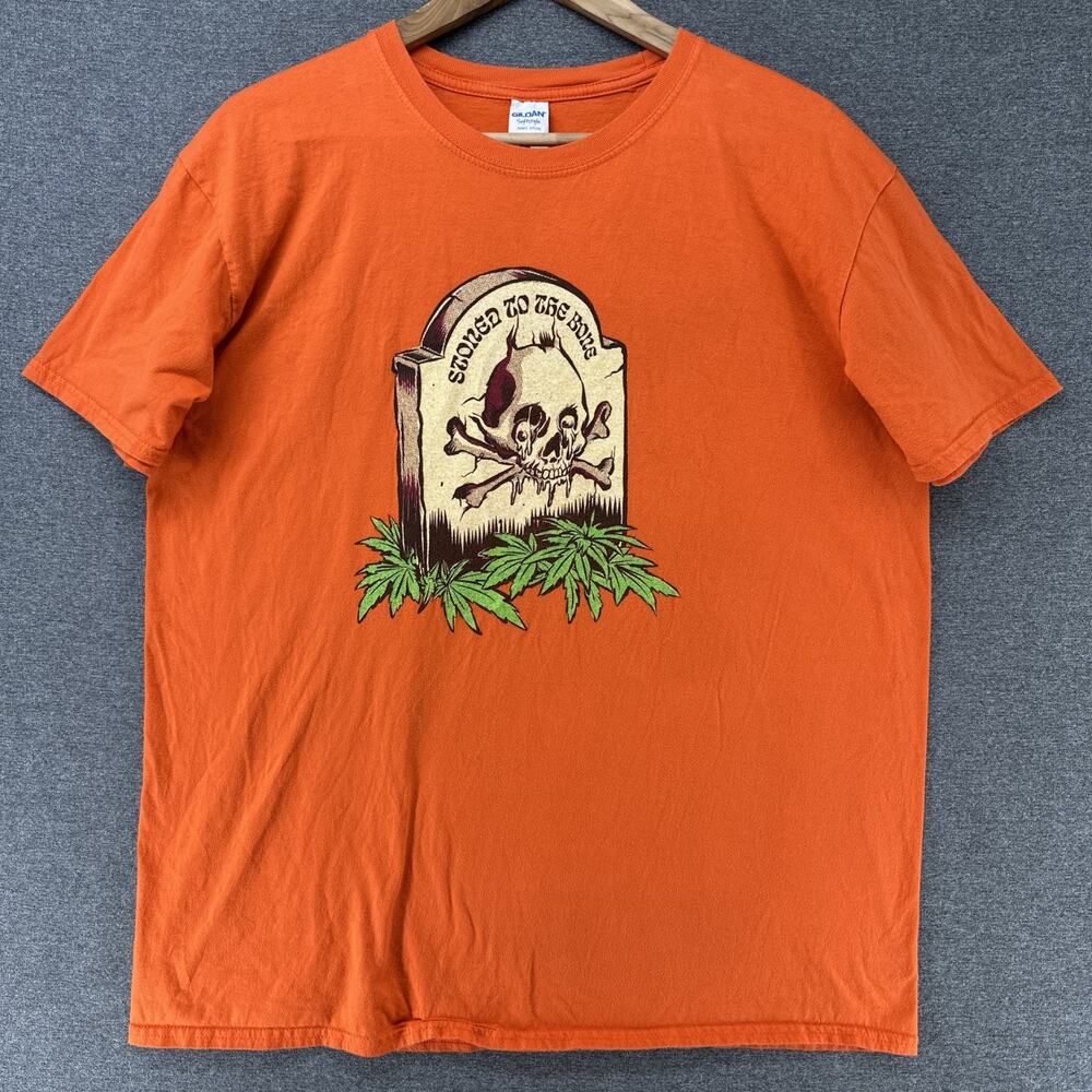 Cannabox Stoned To The Bone Graphic T Shirt Mens XL Orange Cotton Tombstone